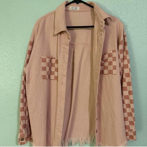 Shop Neighbor Tops - Pink Checkerboard Shacket
